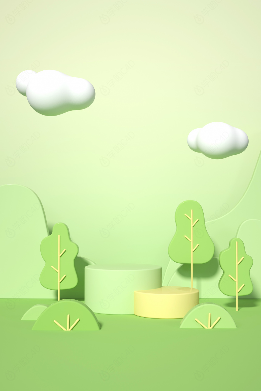 立体春季展台绿色小清新海报背景C4D模型