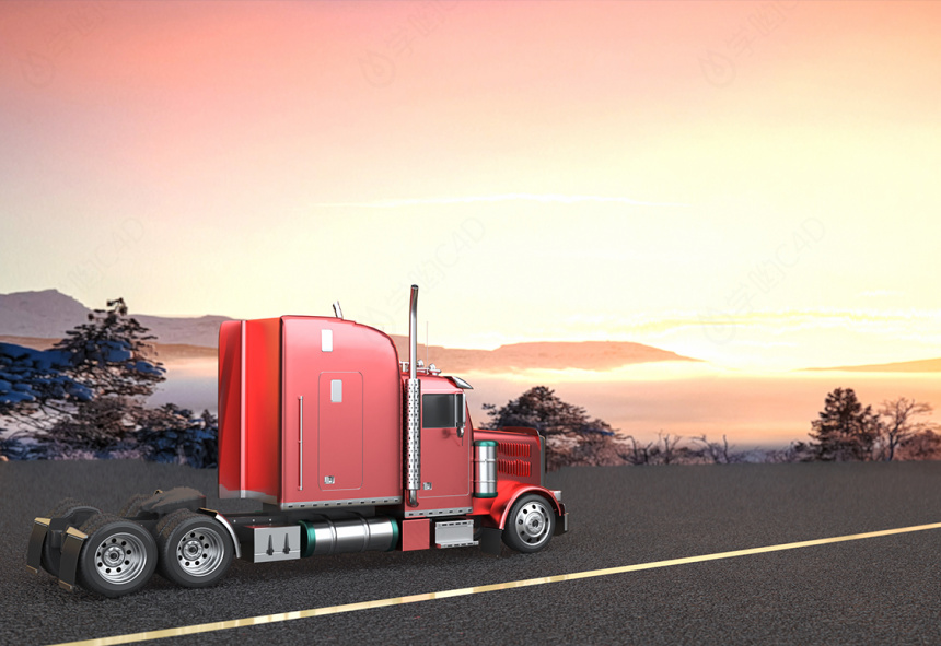 立体红色运载货车背景C4D模型