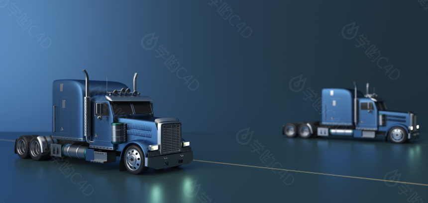 立体蓝色运载拖车背景C4D模型