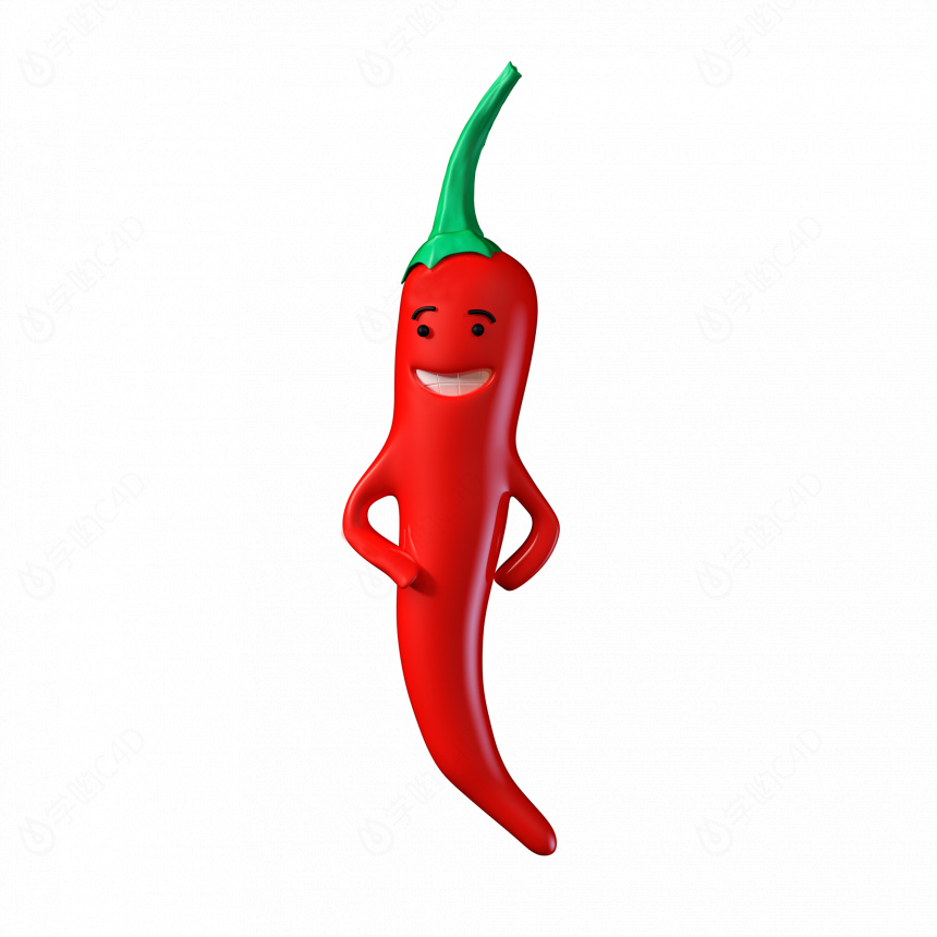 立体拟人蔬菜红辣椒卡通形象C4D模型
