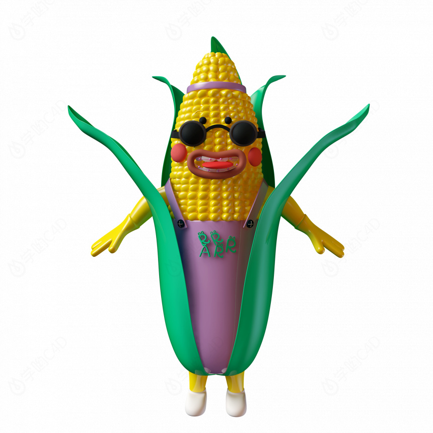 立体拟人蔬菜玉米卡通形象C4D模型