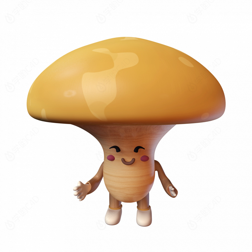 立体拟人蔬菜黄色蘑菇卡通形象C4D模型