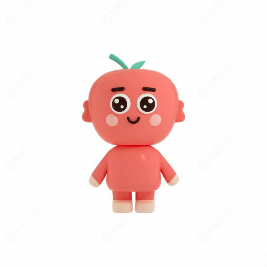 立体拟人红色苹果宝宝卡通形象C4D模型