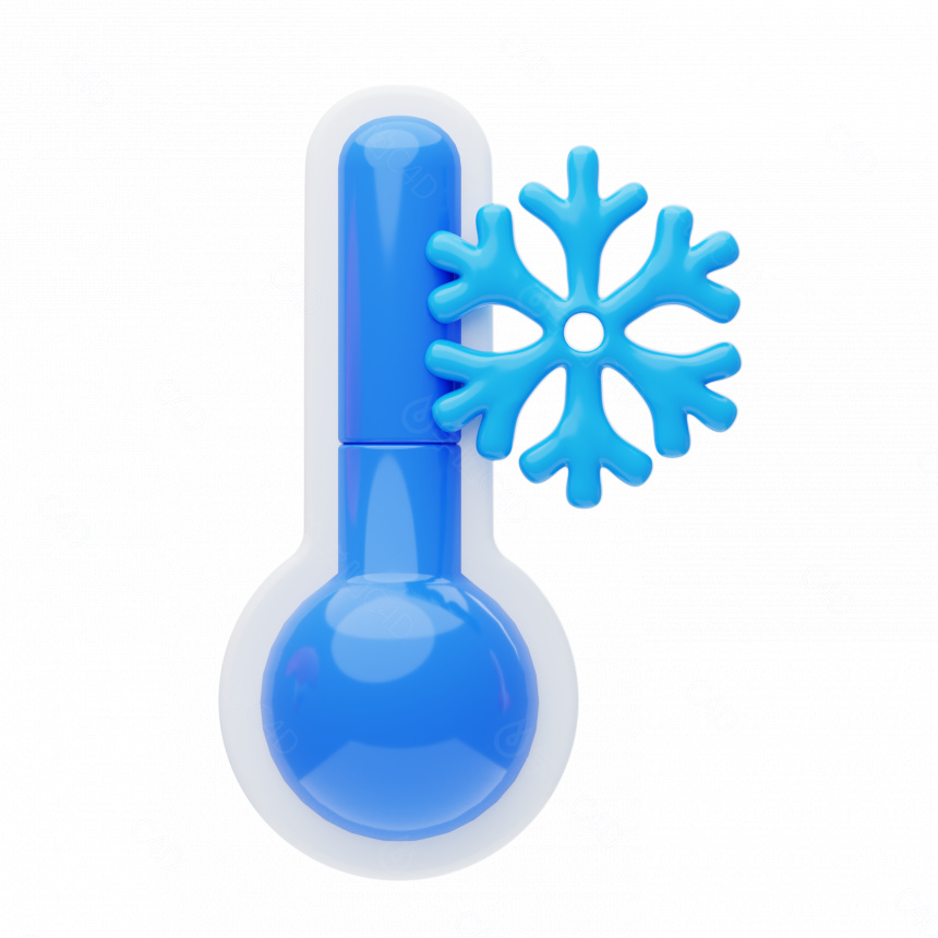 天气立体图标蓝色温度计雪花C4D模型