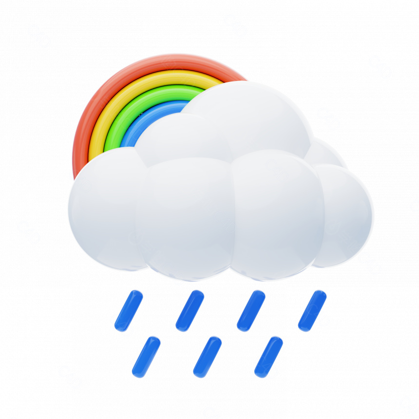 天气立体图标阵雨彩虹C4D模型