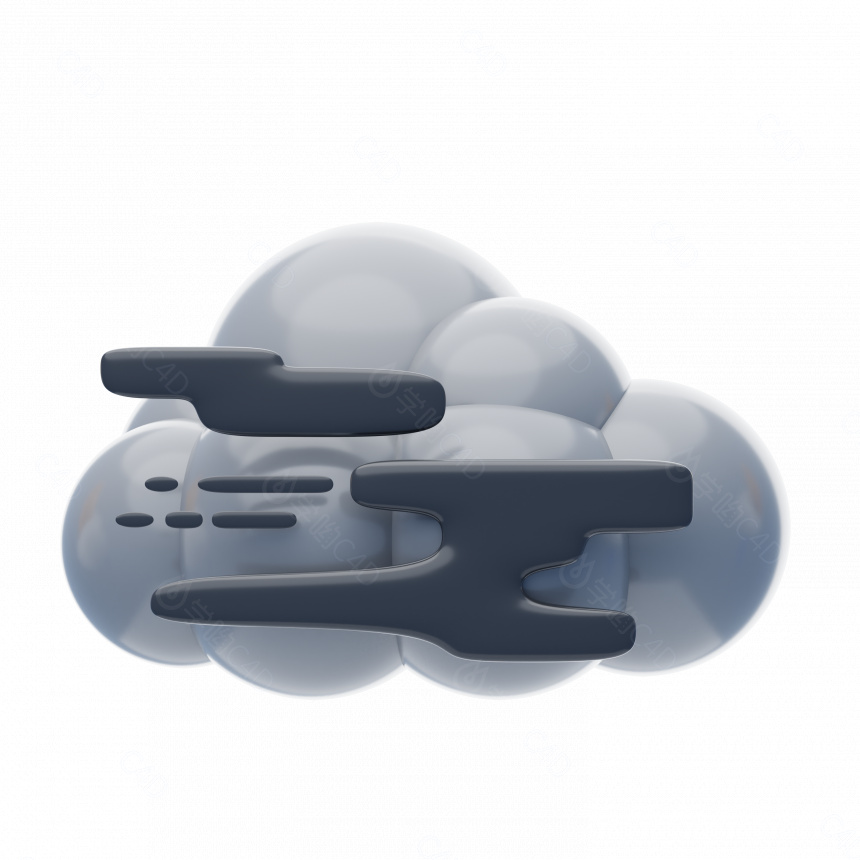 天气立体图标多云转阴C4D模型