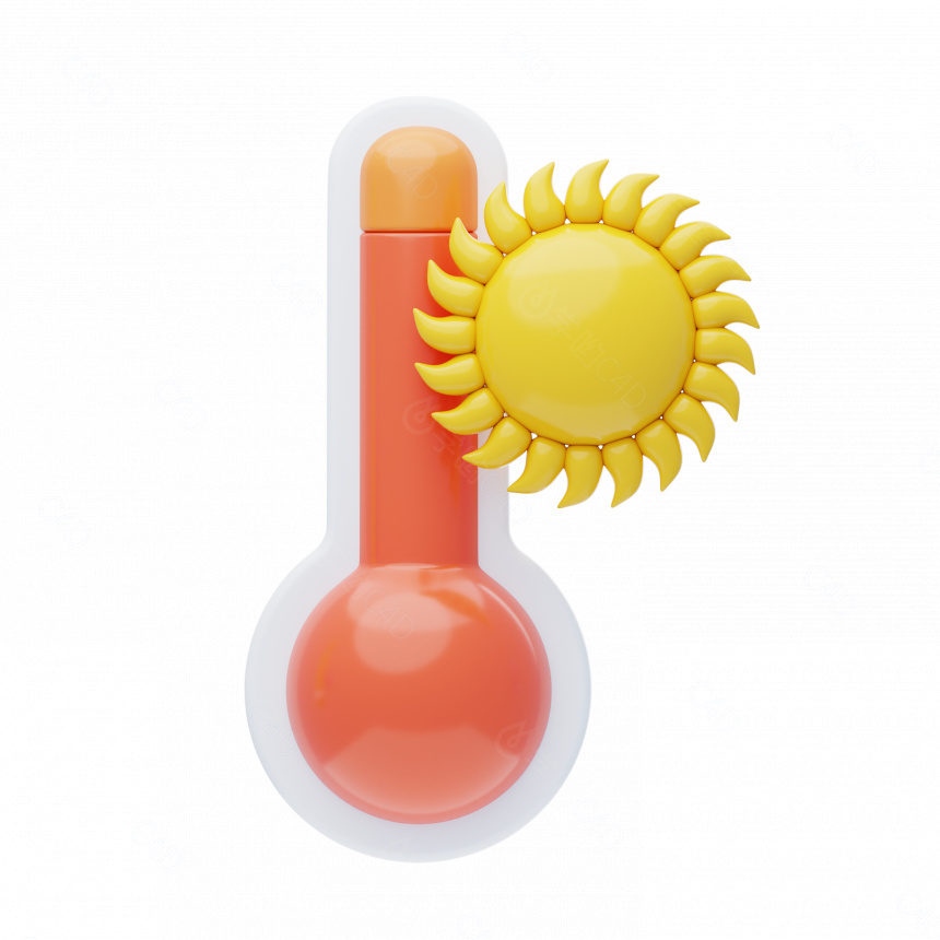 天气立体图标红色温度计太阳C4D模型