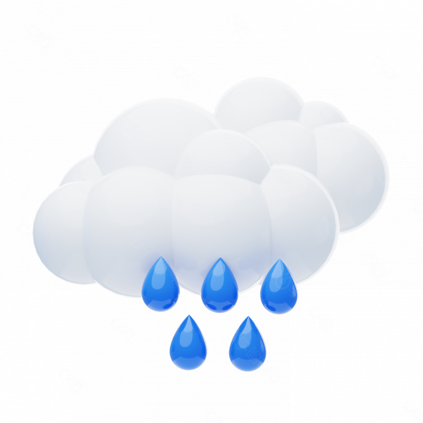 天气立体图标大雨C4D模型