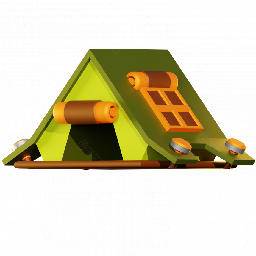 户外露营立体绿色帐篷C4D模型