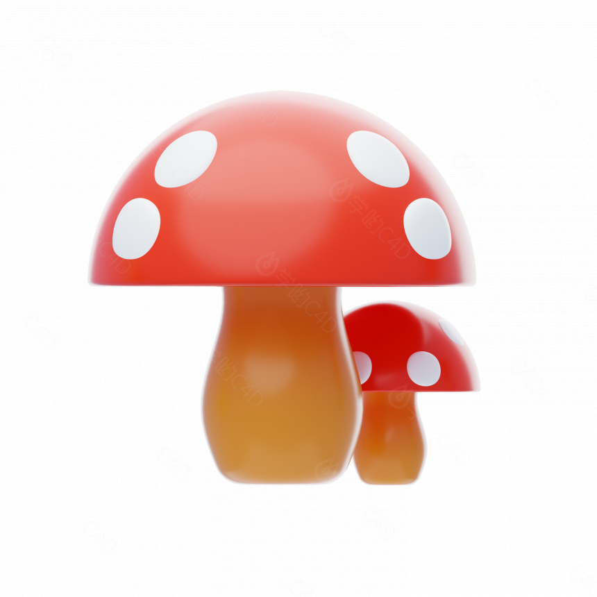自然植物立体红色蘑菇C4D模型