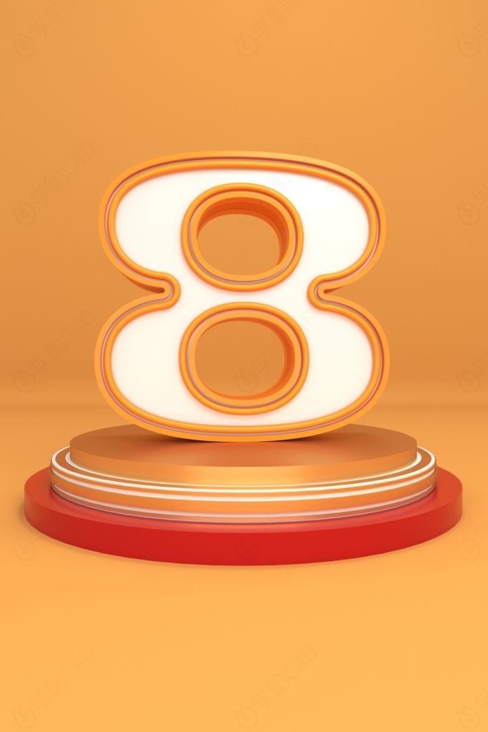 立体橙色个性数字8创意艺术字C4D模型