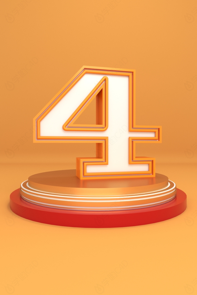 立体橙色个性数字4创意艺术字C4D模型