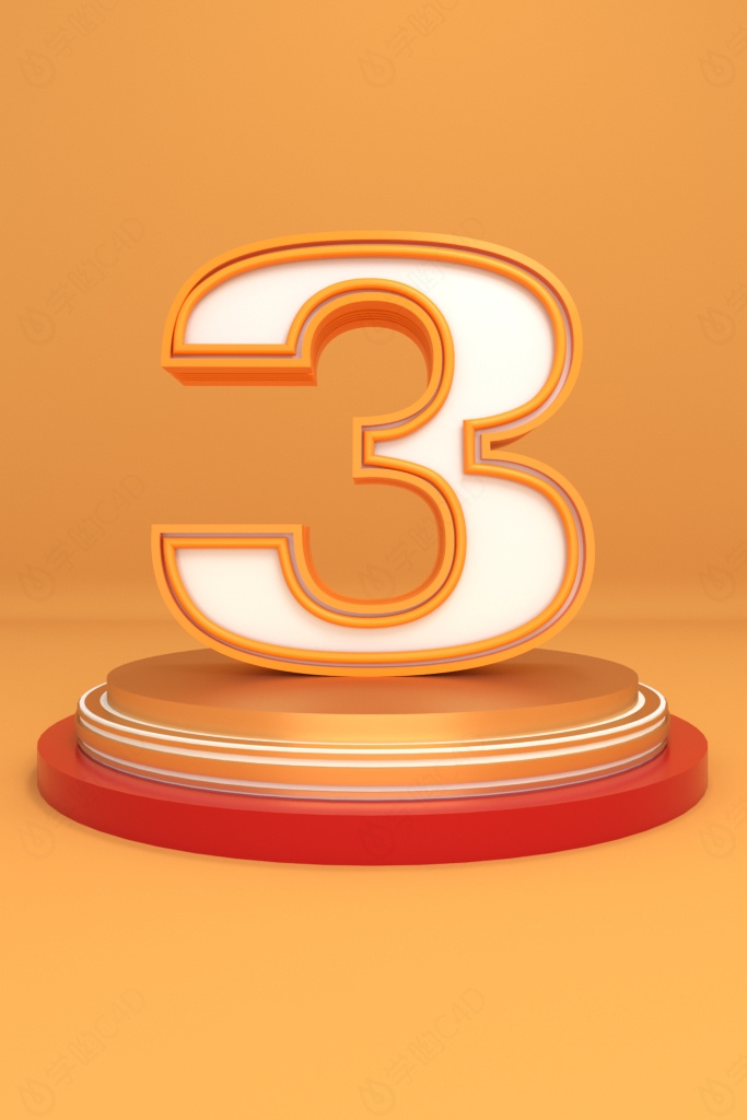 立体橙色个性数字3创意艺术字C4D模型