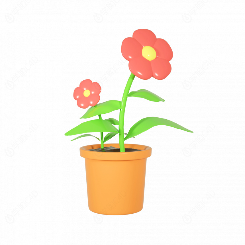 花立体红色朵花卉植物C4D模型