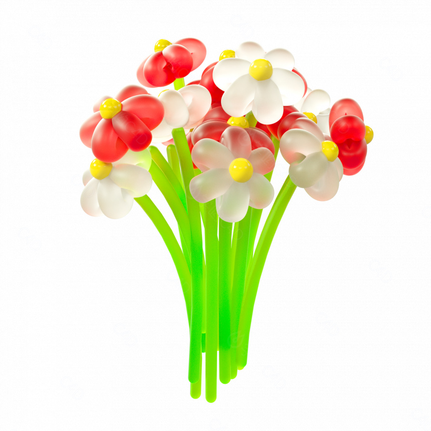 立体红白花朵花卉植物C4D模型