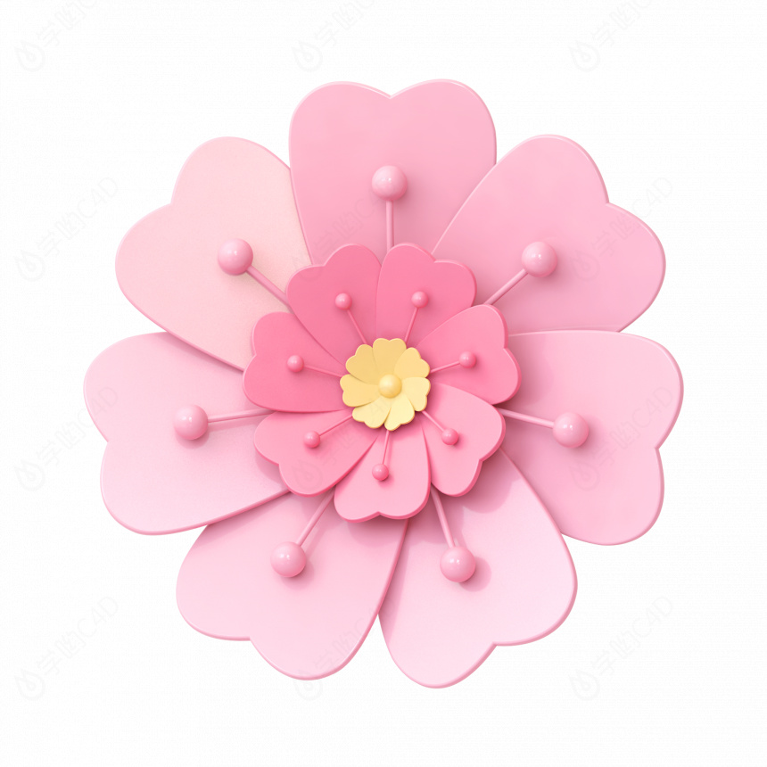 立体粉色花朵花卉植物C4D模型
