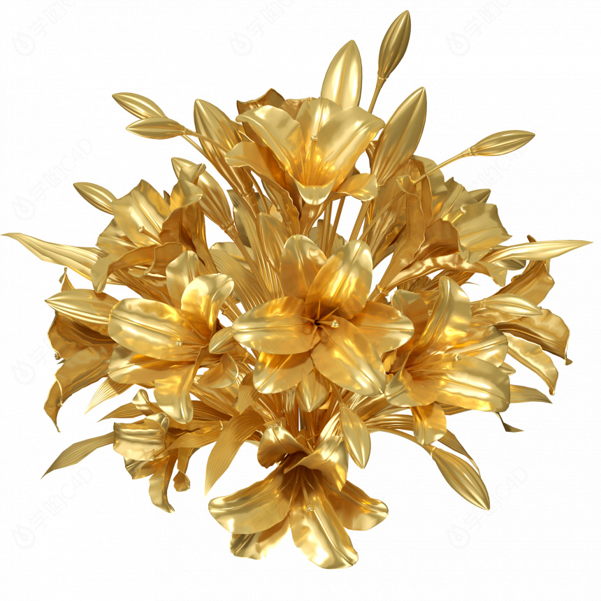 立体金色花朵花卉植物C4D模型