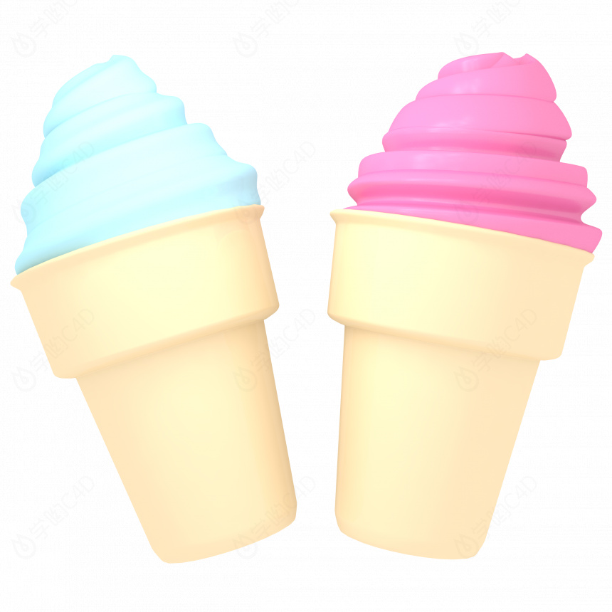 立体冰淇淋甜筒雪顶冰棒C4D模型