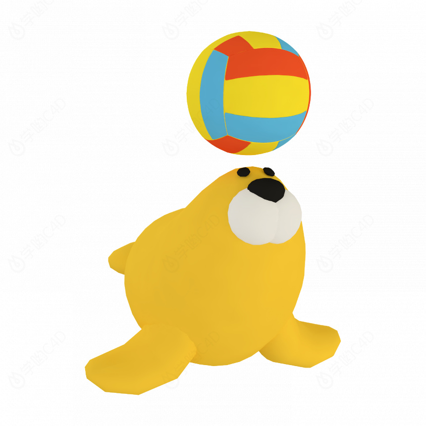 立体卡通小动物海狮C4D模型
