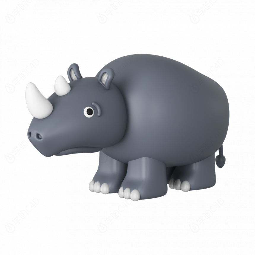立体卡通小动物犀牛C4D模型
