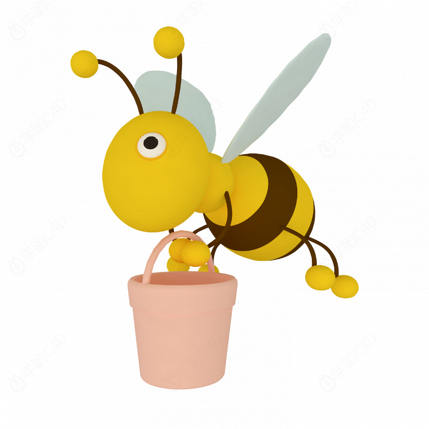 立体卡通小动物拿桶小蜜蜂C4D模型