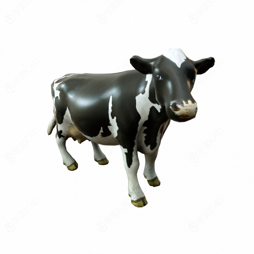 立体卡通小动物黑白花奶牛C4D模型