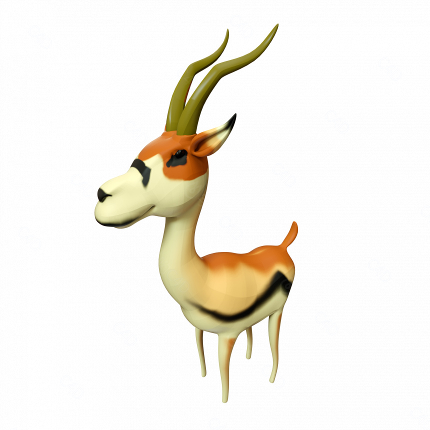 立体卡通小动物大角鹿C4D模型