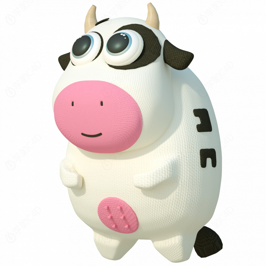 立体卡通小动物奶牛C4D模型