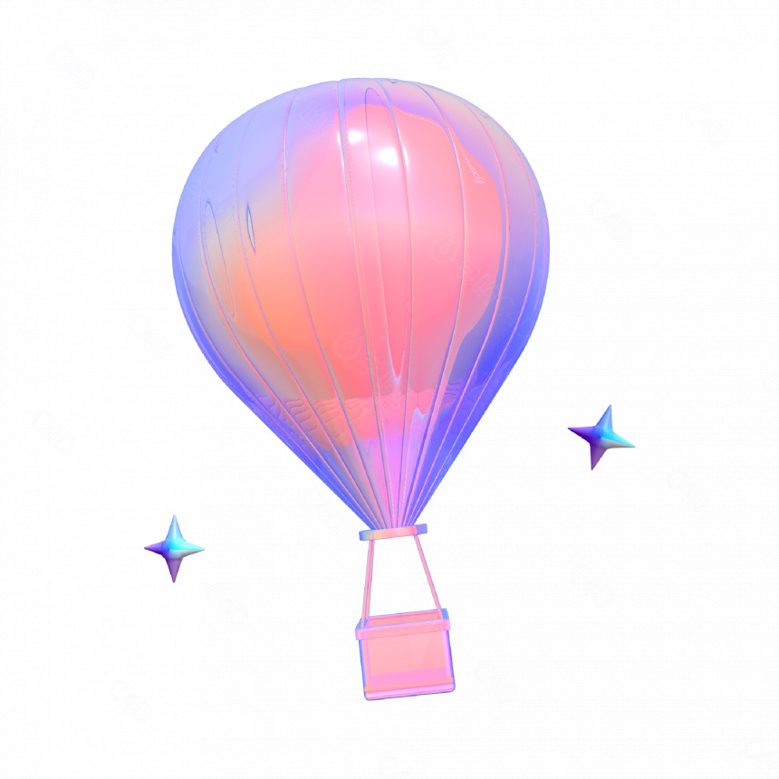 立体卡通渐变电商几何热气球C4D模型