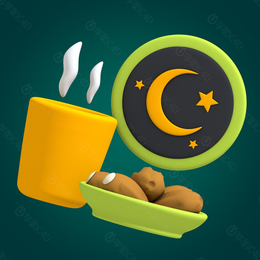立体卡通阿拉伯神话食物C4D模型