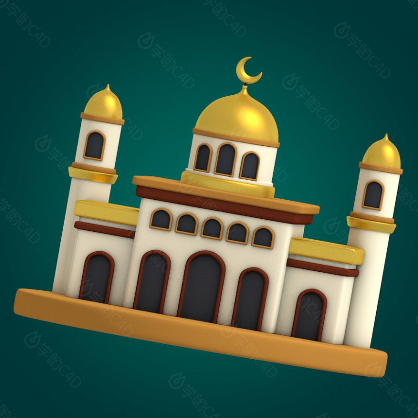 立体卡通阿拉伯神话清真寺C4D模型