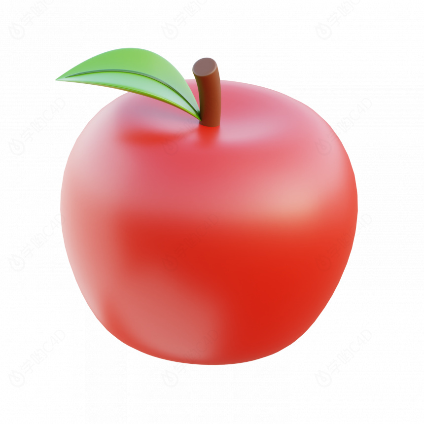立体现代卡通水果红苹果C4D模型