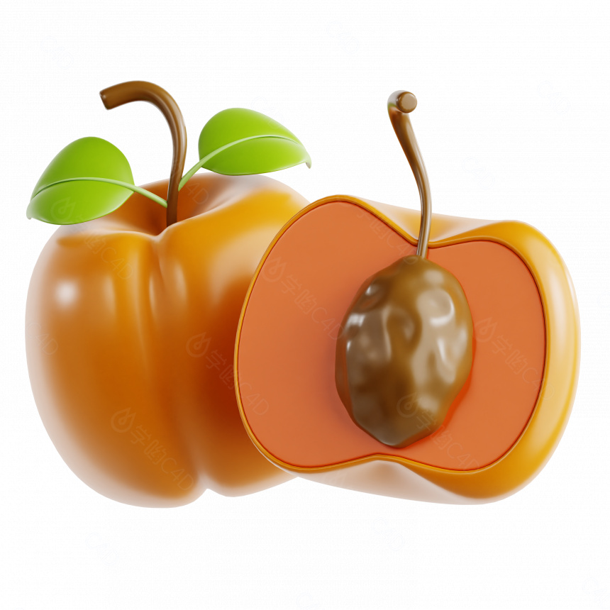 立体卡通现代水果苹果C4D模型
