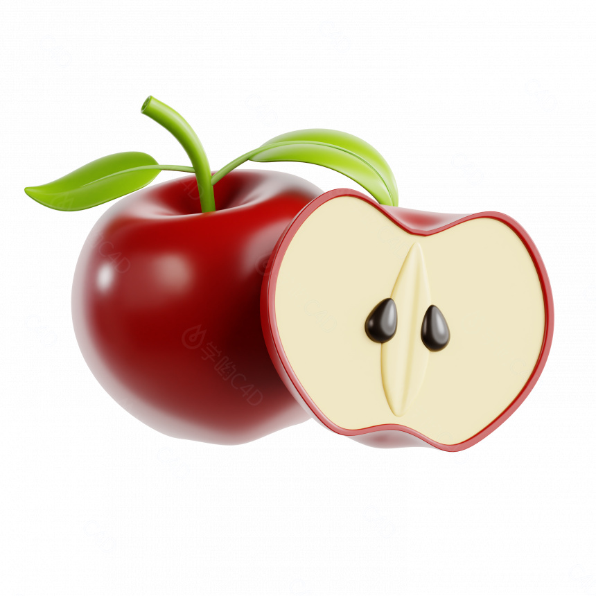 立体卡通现代水果红苹果C4D模型