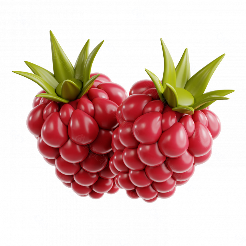 立体卡通现代水果树莓C4D模型