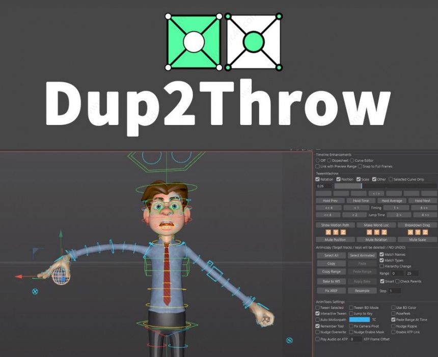 C4D角色动画扔东西绑定脚本 Dup2Throw