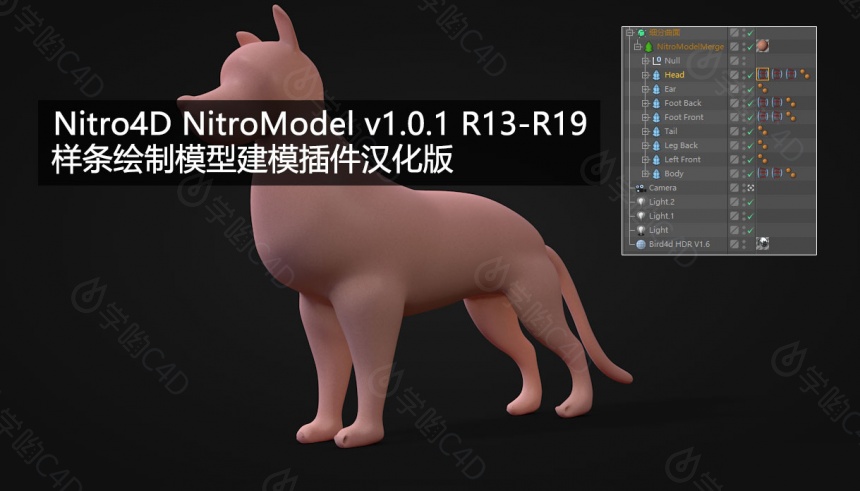 样条绘制模型建模插件汉化版 Nitro4D NitroModel v1.0.1 R13-R19