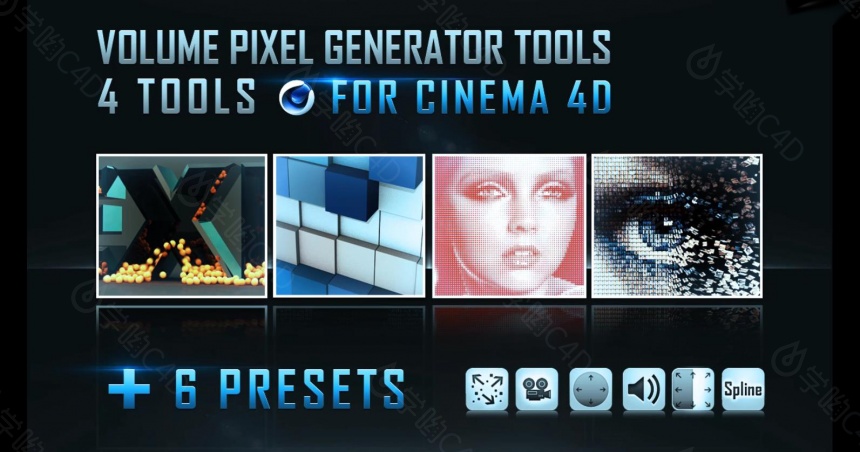 C4D预设 像素化方块预设Volumetric Pixel Generator R12-R16